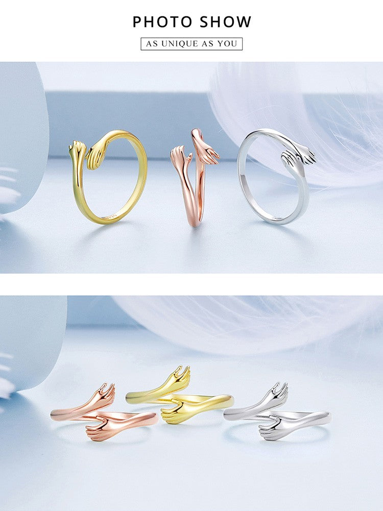 Anel Ajustável Bamoer 925 em Prata Esterlina – Perfeito para Transmitir Amor e Calor, Disponível em 3 Cores.
