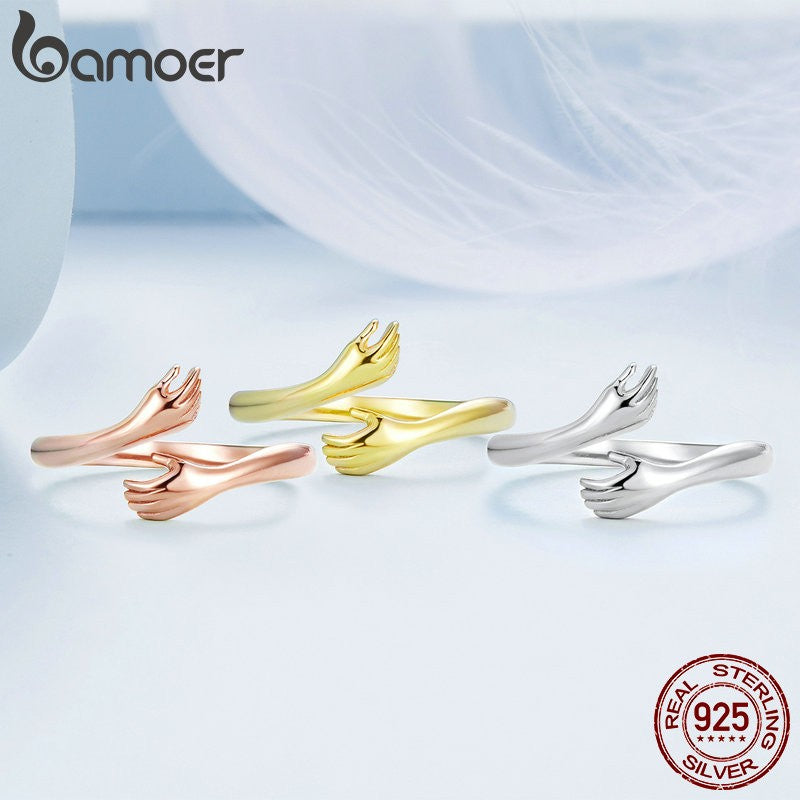 Anel Ajustável Bamoer 925 em Prata Esterlina – Perfeito para Transmitir Amor e Calor, Disponível em 3 Cores.