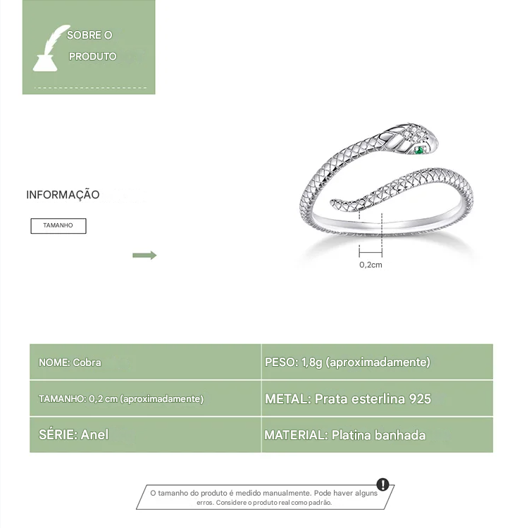 Bamoer | Anel Ajustável em Prata Esterlina 925, Banhado a Platina, com Zircão Verde e Textura Retrô de Cobra – Disponível em 4 Cores.