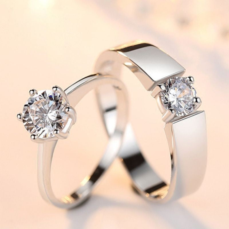 Novo anel ajustável de casal, cor prata, sol e lua — anel aberto para mulheres e homens, ideal para casamento, moda, joias e presentes.