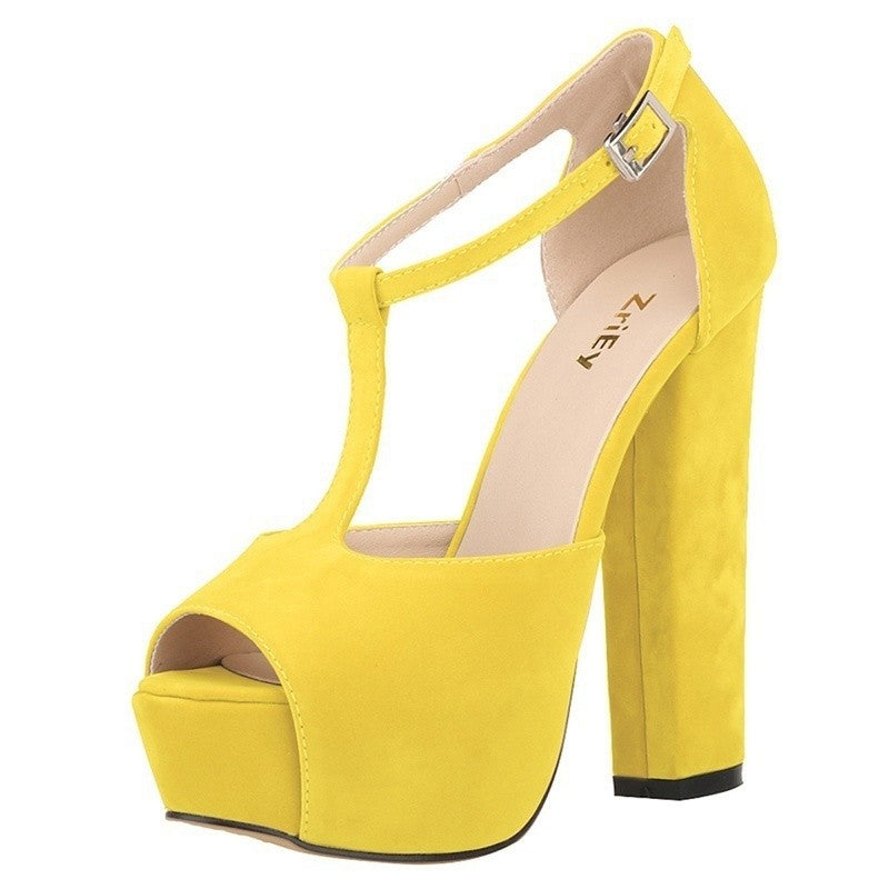 Sandálias femininas verão 2025 — salto alto grosso de 14 cm, modelo peep toe, com plataforma, fivela ajustável e estilo sexy. Ideal para festas, vestidos elegantes e casamentos.