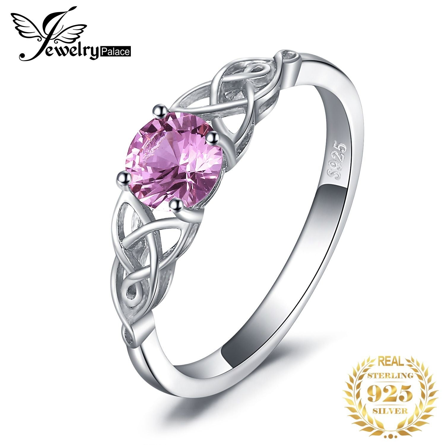 JewelryPalace | Anel Nó Celta com Safira Rosa Criada, em Prata Esterlina 925 — Anel de Promessa, Noivado, Jóias Finas e Presente para Mulheres.