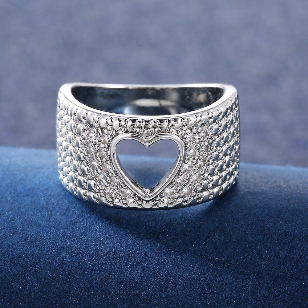 Huitan – Anel de Dedo com Design Vazado em Coração, Cristal Brilhante e Zircônia Cúbica, Joia Feminina para Festa ou Casamento.