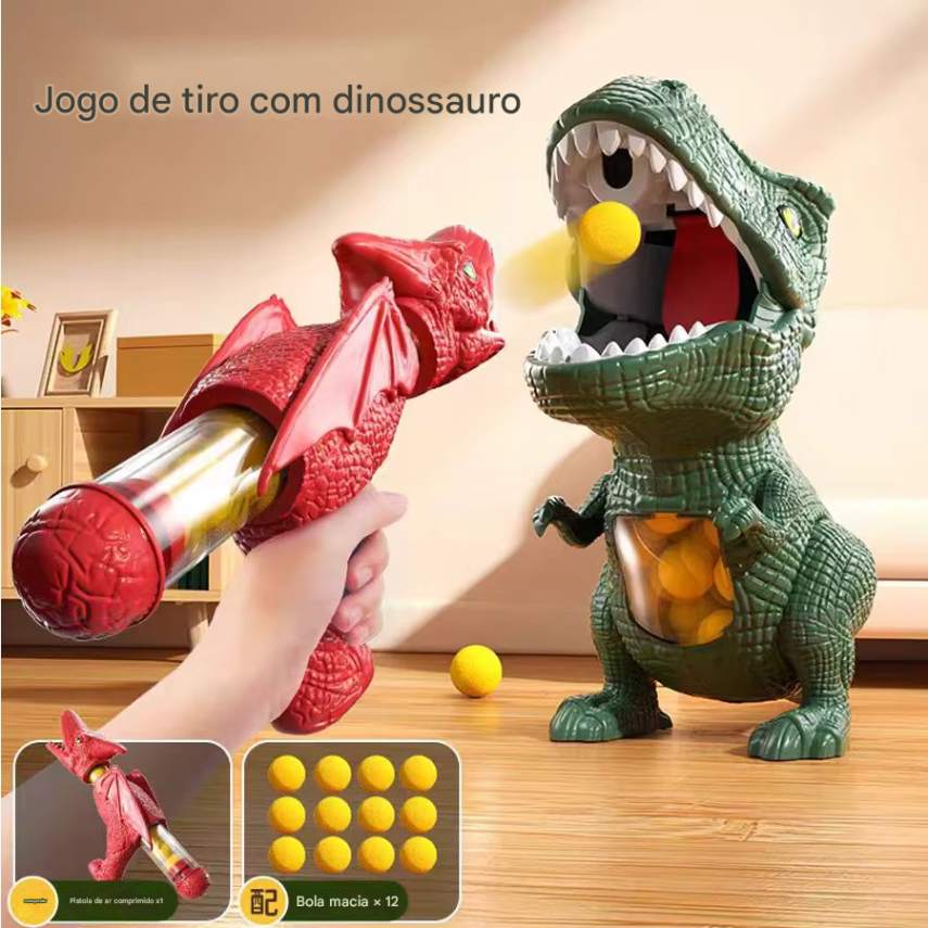 Brinquedo Interativo de Dinossauro T-Rex – Arma Lança Bolas Macias | Diversão Pai e Filho | Quebra-Cabeça Educativo para Crianças