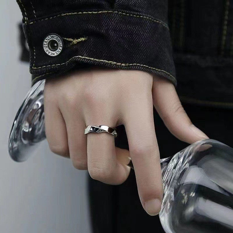 Anel Aberto Mobius Onda — Cor Prata, Liga Metálica | Joia Simples e Retrô, Tendência Masculina e Feminina