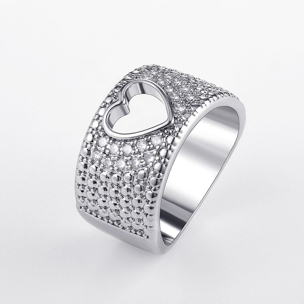 Huitan – Anel de Dedo com Design Vazado em Coração, Cristal Brilhante e Zircônia Cúbica, Joia Feminina para Festa ou Casamento.