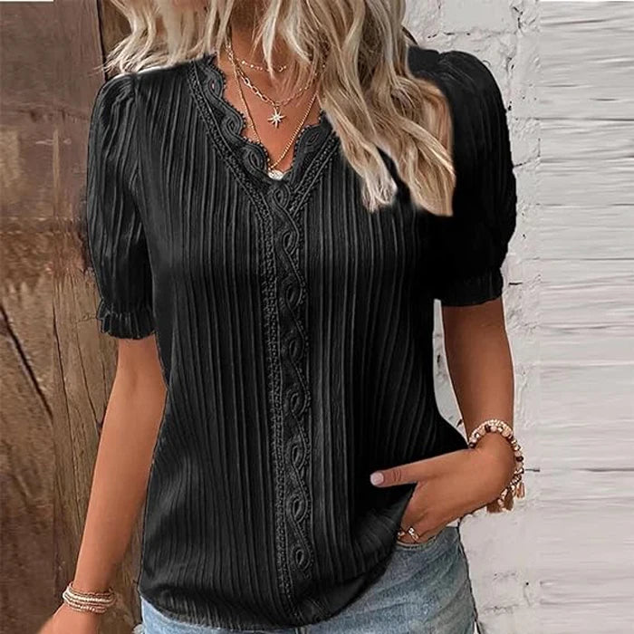 Novo top feminino de verão, sólido e sexy, com decote em V e mangas curtas. Blusa solta de moda splice, plus size, ideal para o vestuário de rua