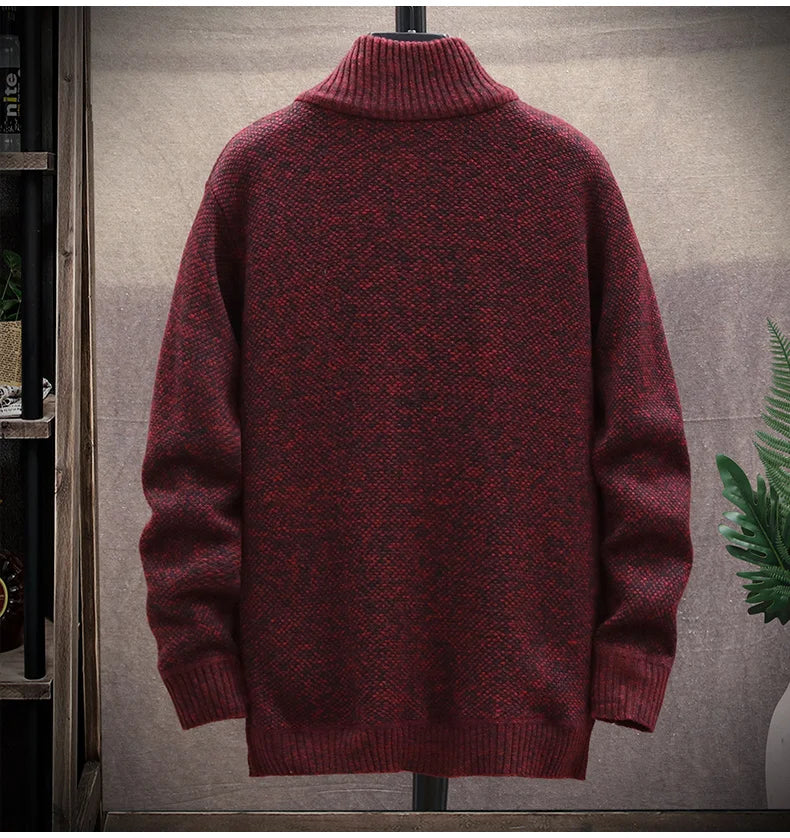 Blusas de lã masculinas para outono e inverno, com zíper. Este cardigan coreano é quente e esportivo, perfeito para os meses frios. Disponível em marrom, é uma peça versátil para o guarda-roupa masculino.