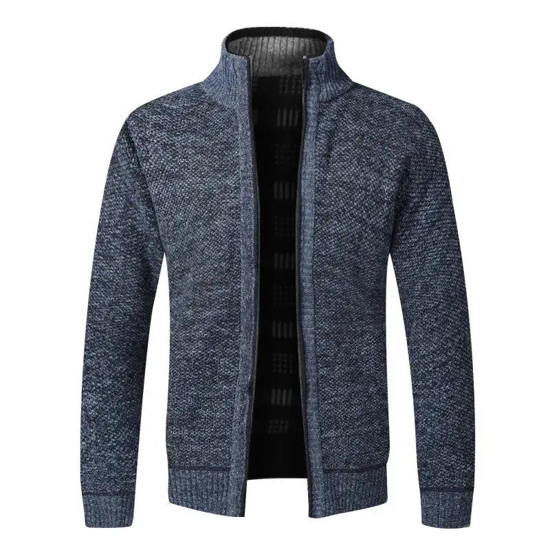 Casaco de malha slim fit masculino, com zíper, em polar. Cardigã grosso e quente, ideal para outono e inverno.