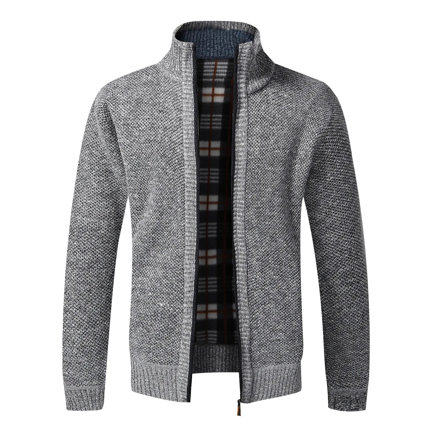 Casaco de malha slim fit masculino, com zíper, em polar. Cardigã grosso e quente, ideal para outono e inverno.