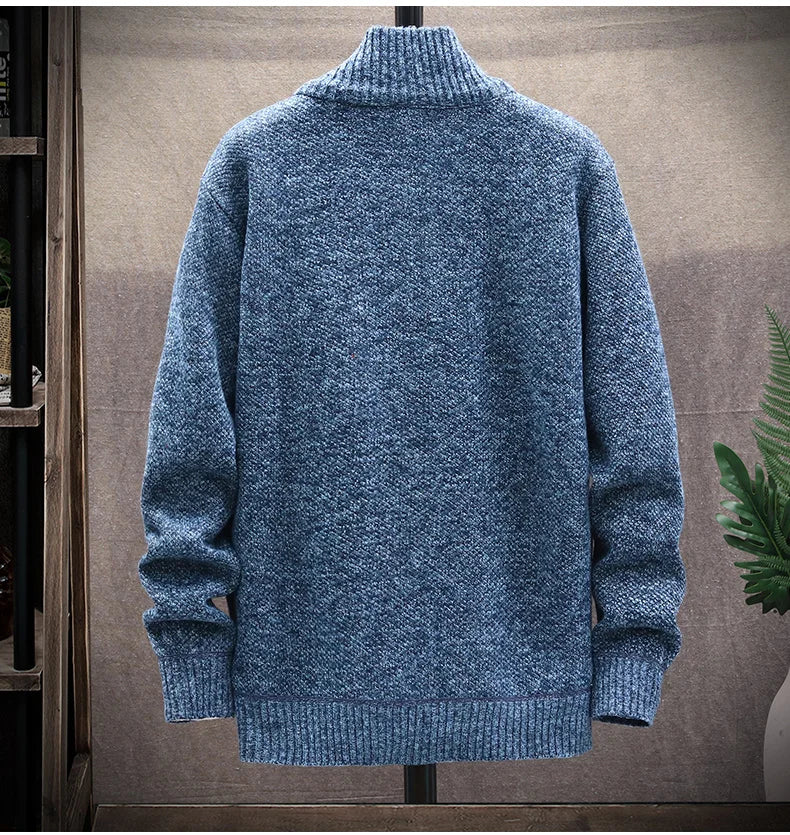 Blusas de lã masculinas para outono e inverno, com zíper. Este cardigan coreano é quente e esportivo, perfeito para os meses frios. Disponível em marrom, é uma peça versátil para o guarda-roupa masculino.