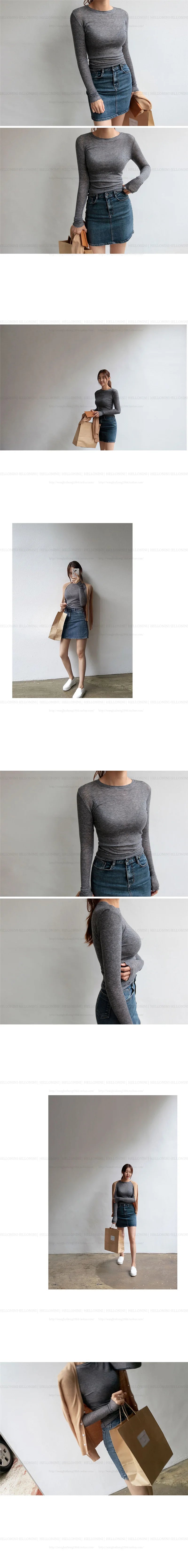 Camisa feminina básica de alta qualidade, elástica e simples. Camisetas femininas casuais, com manga longa e design sexy, em tecido fino e transparente.