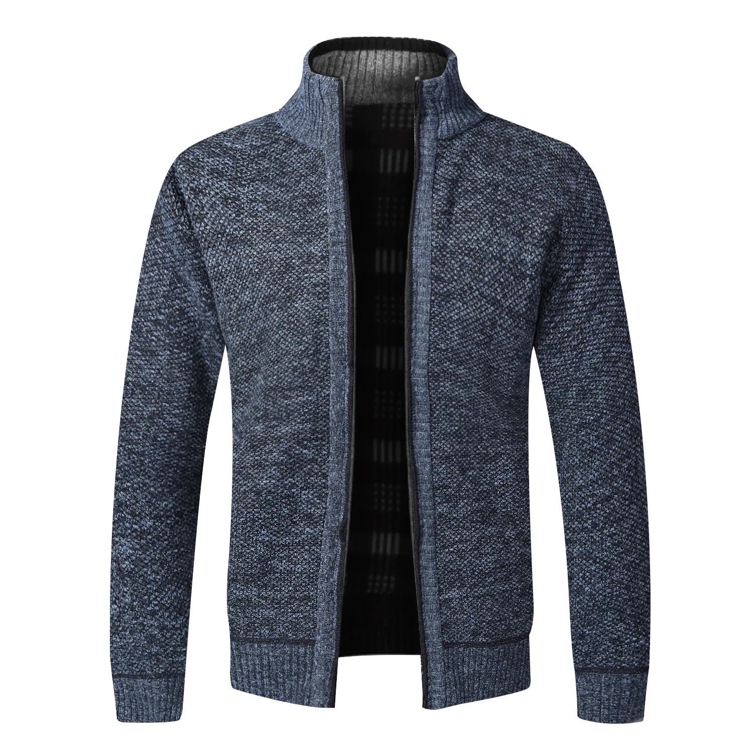 Casaco de malha slim fit masculino, com zíper, em polar. Cardigã grosso e quente, ideal para outono e inverno.