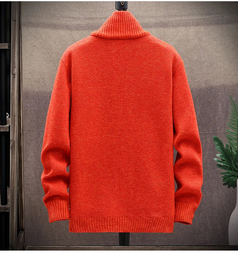 Blusas de lã masculinas para outono e inverno, com zíper. Este cardigan coreano é quente e esportivo, perfeito para os meses frios. Disponível em marrom, é uma peça versátil para o guarda-roupa masculino.