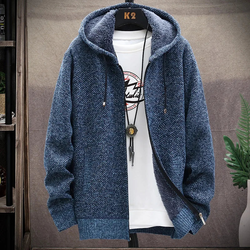 Blusas de lã masculinas para outono e inverno, com zíper. Este cardigan coreano é quente e esportivo, perfeito para os meses frios. Disponível em marrom, é uma peça versátil para o guarda-roupa masculino.