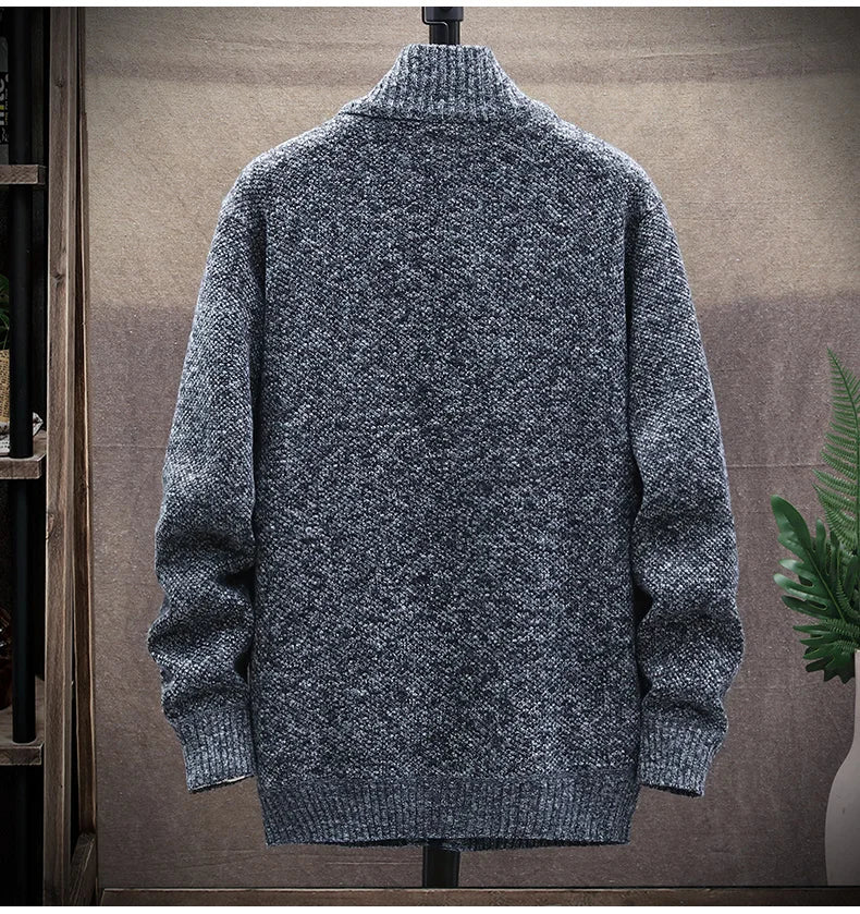 Blusas de lã masculinas para outono e inverno, com zíper. Este cardigan coreano é quente e esportivo, perfeito para os meses frios. Disponível em marrom, é uma peça versátil para o guarda-roupa masculino.