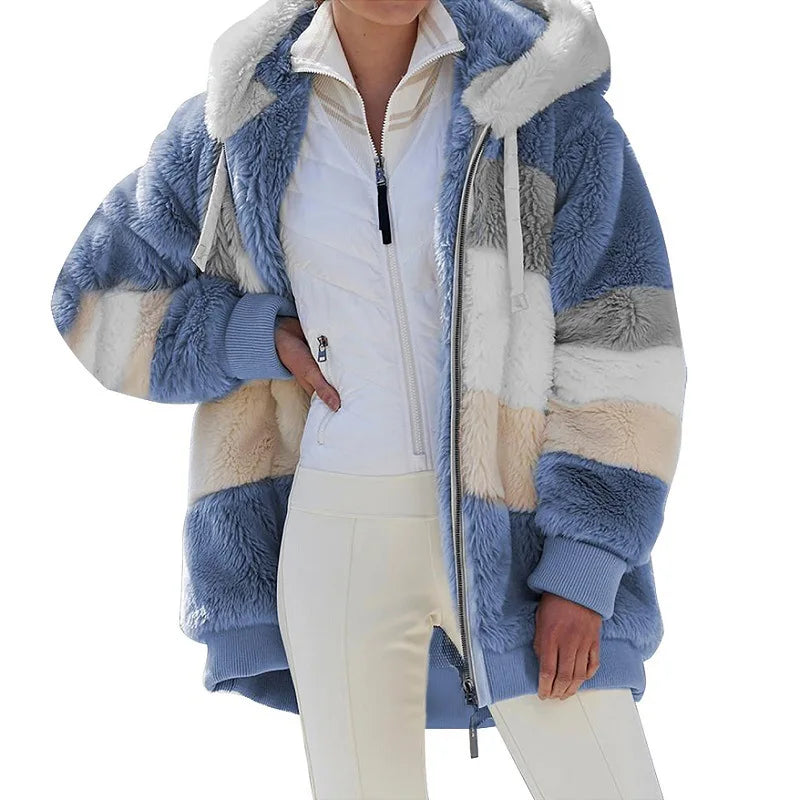 Jaqueta Oversized Feminina - Nova para Outono e Inverno de 2023, Quente, com Bolso de Pelúcia e Capuz, Estilo Streetwear, Solta, Roupas Externas para Mulheres.