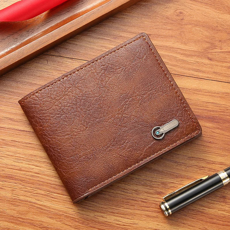 Carteira Bifold Curta Masculina em Couro Sintético Titular de Cartão de Identificação e Crédito Design Sólido e Elegante Ideal para Negócios e Uso Diário!