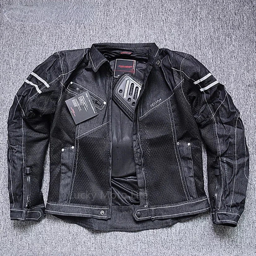 Jaqueta Komine JK006 - Primavera, Respirável, em Denim, Ideal para Corridas e Passeios de Alto Desempenho, com Resistência à Queda. Jaqueta para Motocicleta.