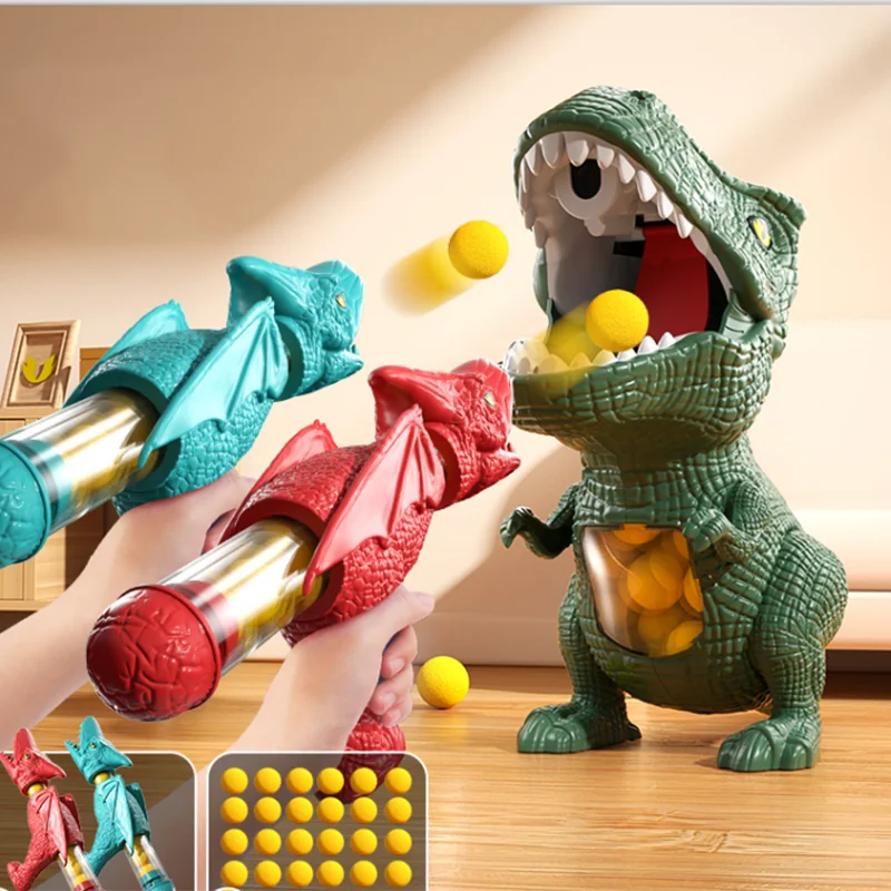 Brinquedo Interativo de Dinossauro T-Rex – Arma Lança Bolas Macias | Diversão Pai e Filho | Quebra-Cabeça Educativo para Crianças