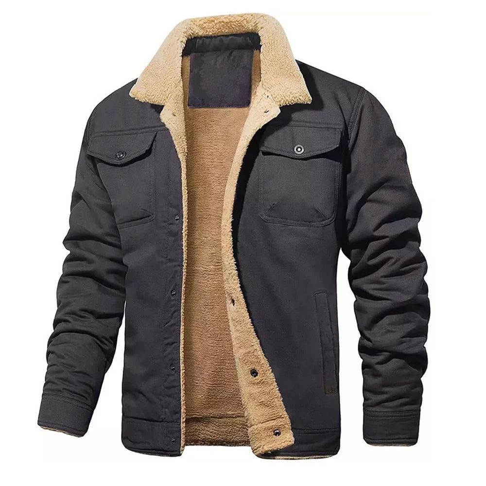 Jaqueta de Lã Masculina 2025 - Moda Casual, Cor Sólida, Grosso e Quente, Vestuário Externo de Qualidade para Outono e Inverno, Disponível em Preto.