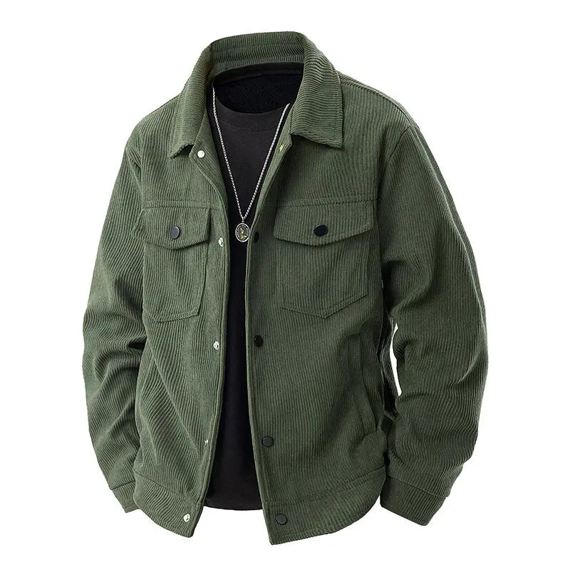 Jaqueta de lapela de veludo masculina para primavera e outono, nova marca retro americana, solta e bonita, com múltiplos bolsos.