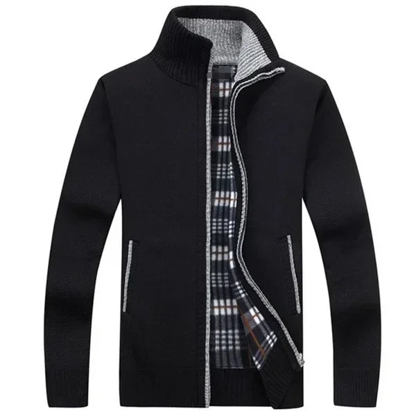 Jaquetas de malha masculinas para outono e inverno, grossas, macias e quentes, com mangas longas e gola. Perfeitas para um estilo casual e moderno.
