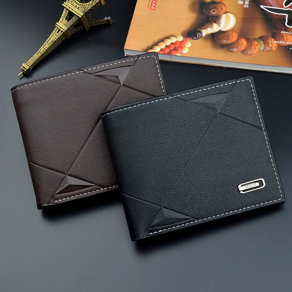 Carteira Bifold Curta Masculina em Couro Sintético Titular de Cartão de Identificação e Crédito Design Sólido e Elegante Ideal para Negócios e Uso Diário!