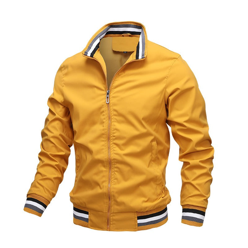 Jaqueta Masculina Casual com Gola para Outono e Inverno - Casaco com Zíper, Ideal para Esportes ao Ar Livre, Blusão à Prova d'Água, Estilo Bombardeiro.