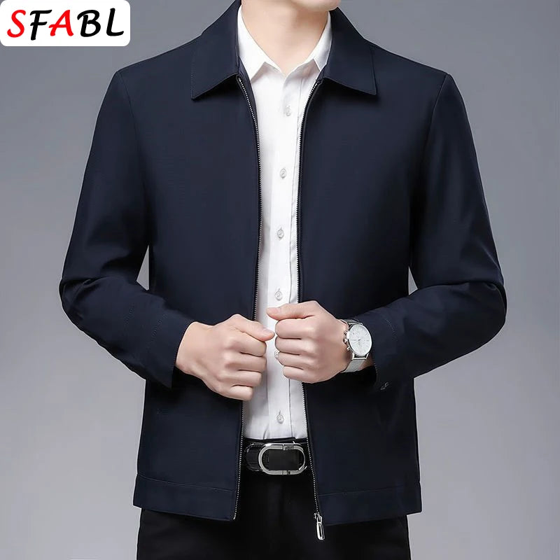 Jaqueta casual de negócios masculina, blazer de luxo, casaco de escritório monocromático. Com zíper de alta qualidade, ideal para o outono. Disponível em tamanho 3XL. Novo e de ótima qualidade.