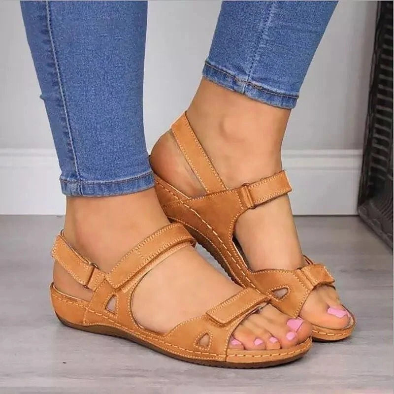 Sandálias Ortopédicas Femininas com Tira no Tornozelo, Sandálias de Praia Confortáveis, Sandálias Planas com Dedo Aberto, Sapatos de Caminhada Planos para Mulheres.