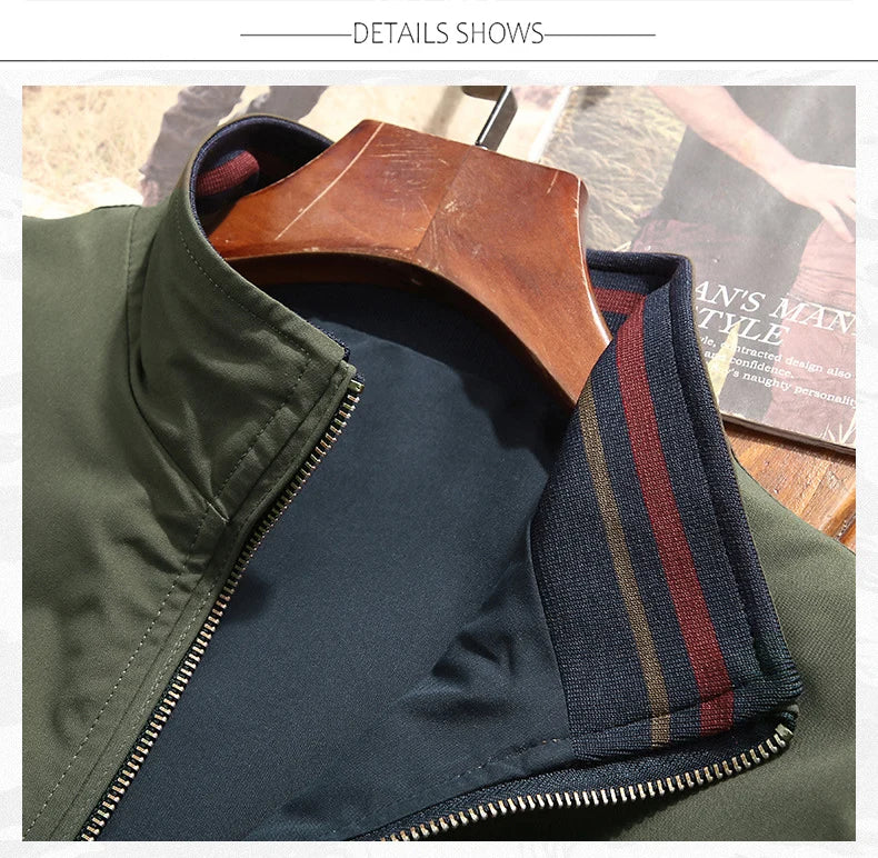 Jaqueta dupla face masculina com gola alta, ideal para um look casual. Esta peça é uma tendência jovem, perfeita para a primavera e o outono. Lançamento novo de 2021.