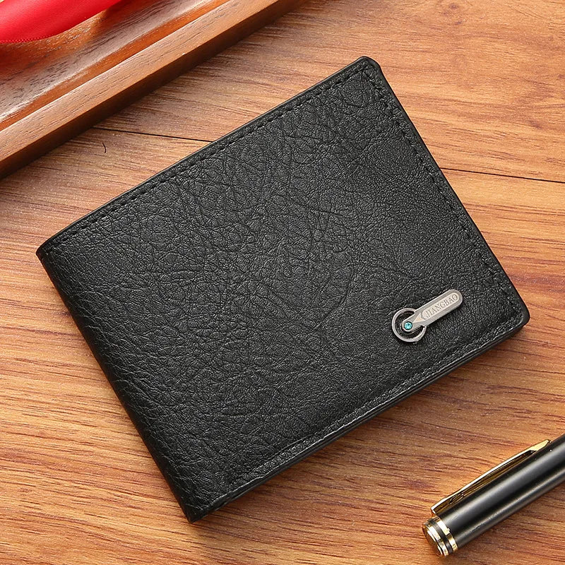 Carteira Bifold Curta Masculina em Couro Sintético Titular de Cartão de Identificação e Crédito Design Sólido e Elegante Ideal para Negócios e Uso Diário!