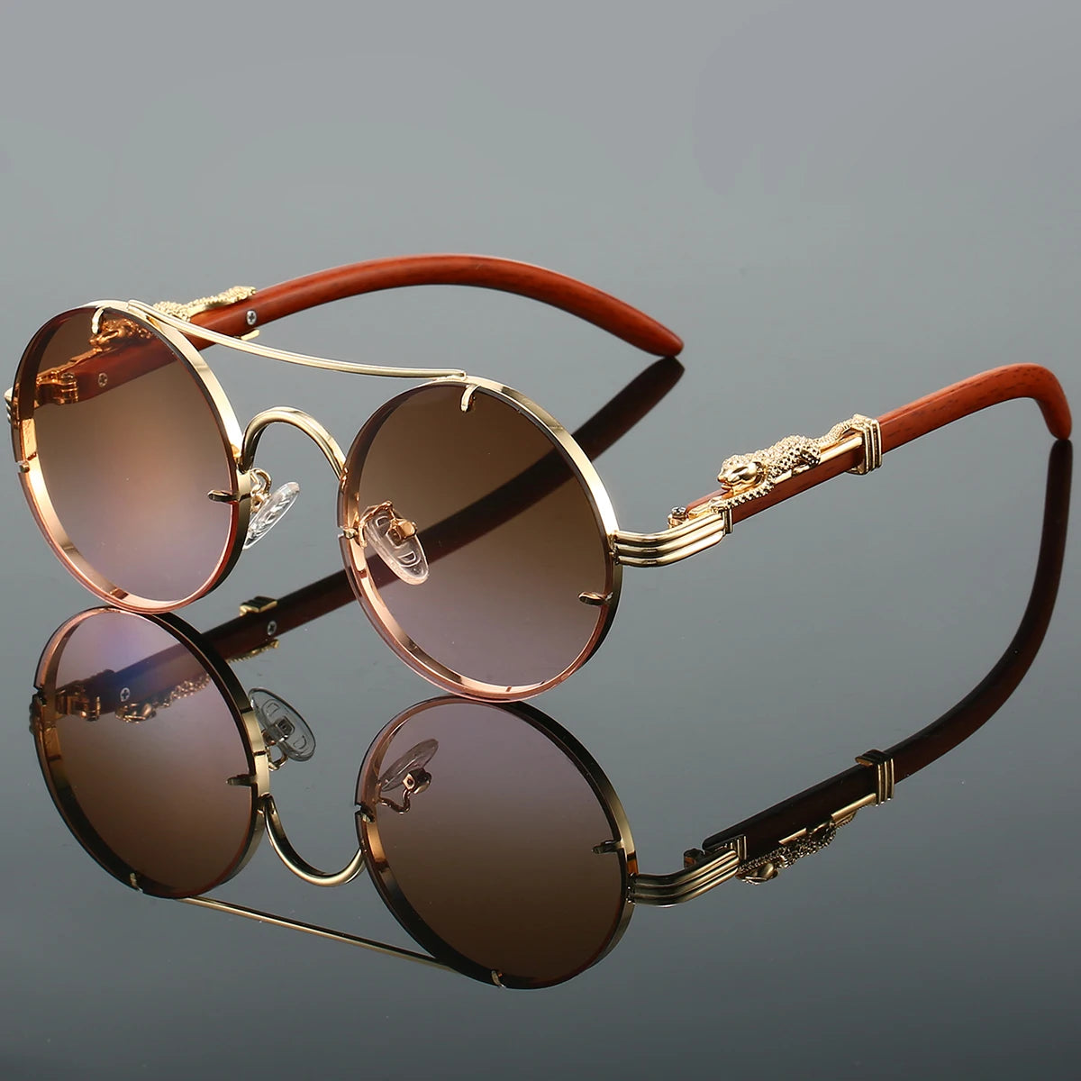 Óculos de Sol Vintage Redondos Kammpt Óculos de sol masculinos com ponte dupla, multicoloridos e em tons femininos. Estilo retrô da marca de luxo. Design moderno e na moda.