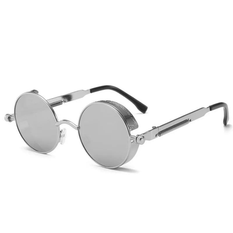 Óculos de sol Steampunk clássicos unissex. Óculos de sol retrô redondos com armação de metal.
