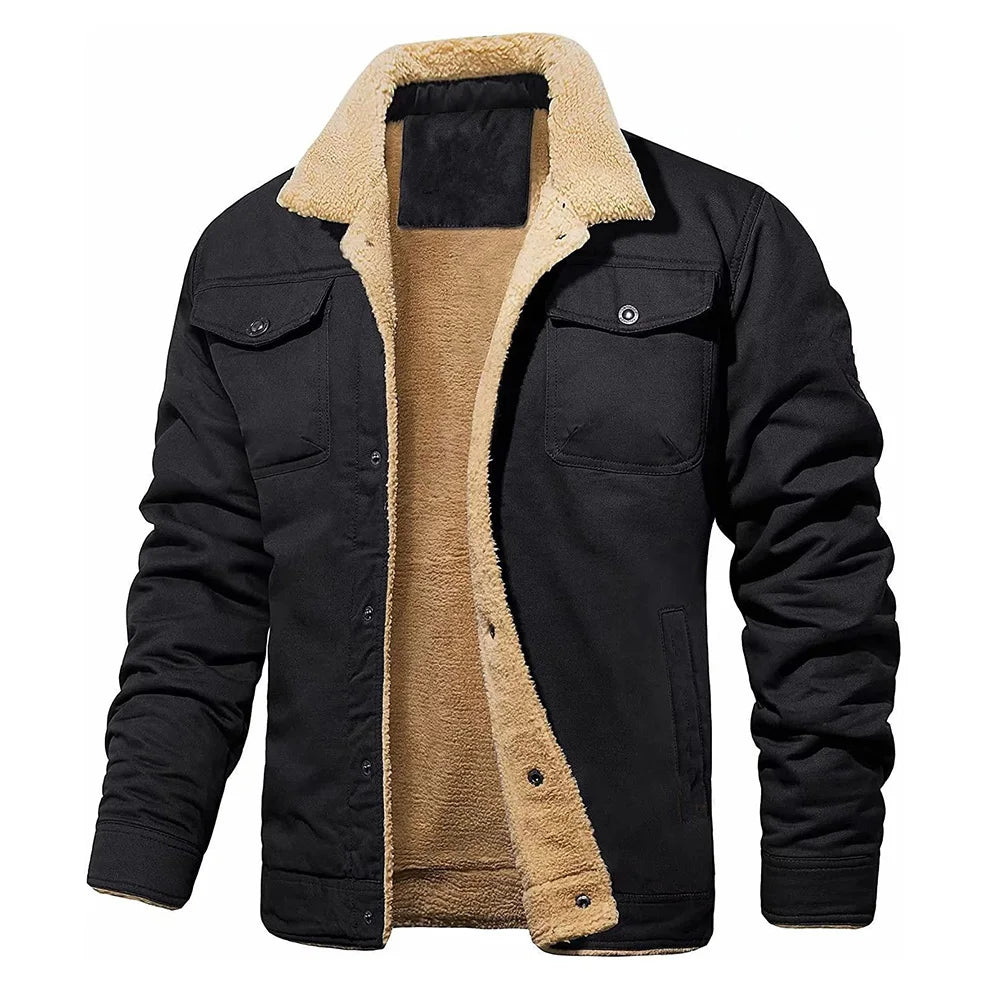 Jaqueta de Lã Masculina 2025 - Moda Casual, Cor Sólida, Grosso e Quente, Vestuário Externo de Qualidade para Outono e Inverno, Disponível em Preto.