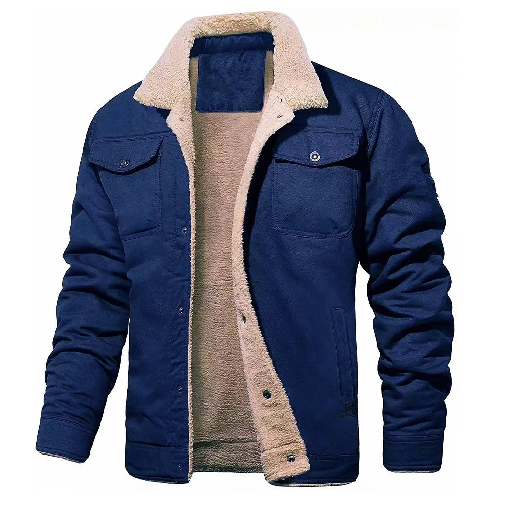 Jaqueta de Lã Masculina 2025 - Moda Casual, Cor Sólida, Grosso e Quente, Vestuário Externo de Qualidade para Outono e Inverno, Disponível em Preto.
