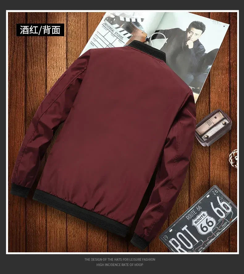 Jaqueta Masculina de Outono - Manga Longa, Uniforme de Beisebol, À Prova de Vento, Ideal para Ciclismo, Jaqueta Fina Sólida com Zíper, Casual e Esportiva para Atividades ao Ar Livre.