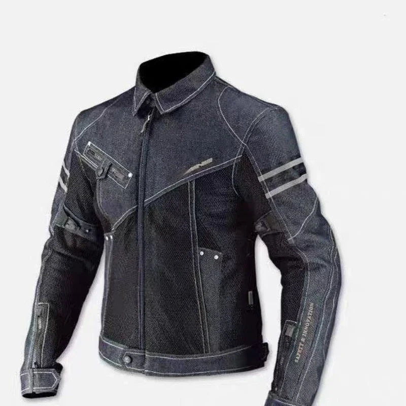 Jaqueta Komine JK006 - Primavera, Respirável, em Denim, Ideal para Corridas e Passeios de Alto Desempenho, com Resistência à Queda. Jaqueta para Motocicleta.