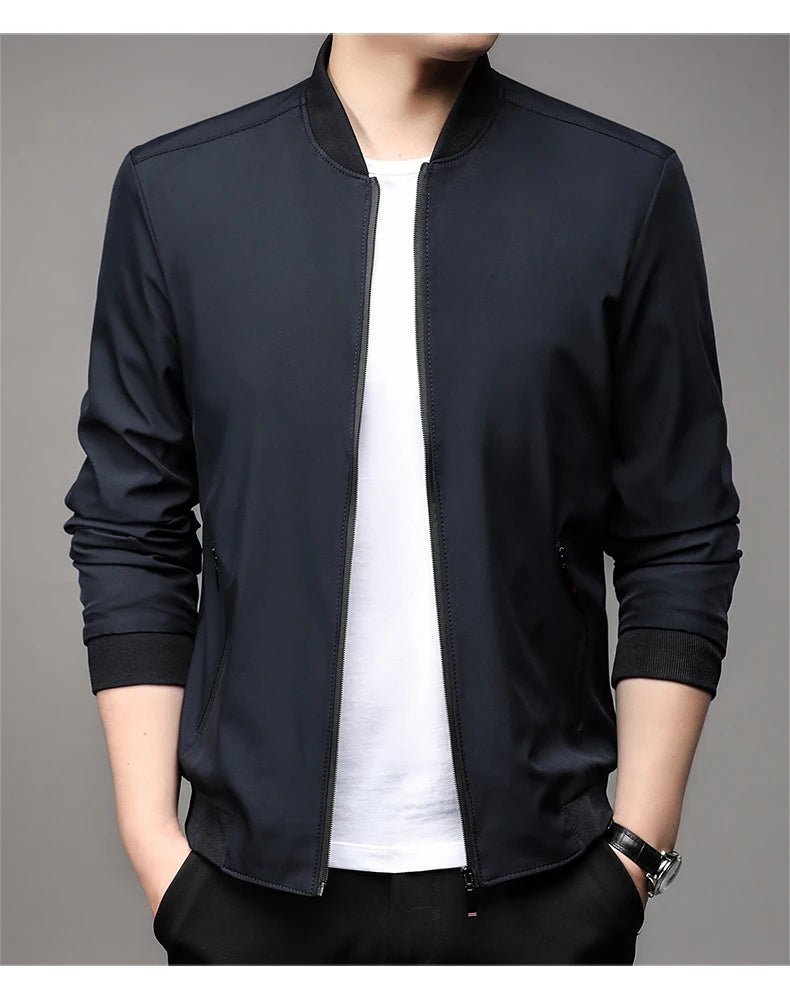 Jaqueta casual de negócios de alta qualidade para a primavera, com gola de beisebol. Estilo bonito e moderno, ideal para a juventude.