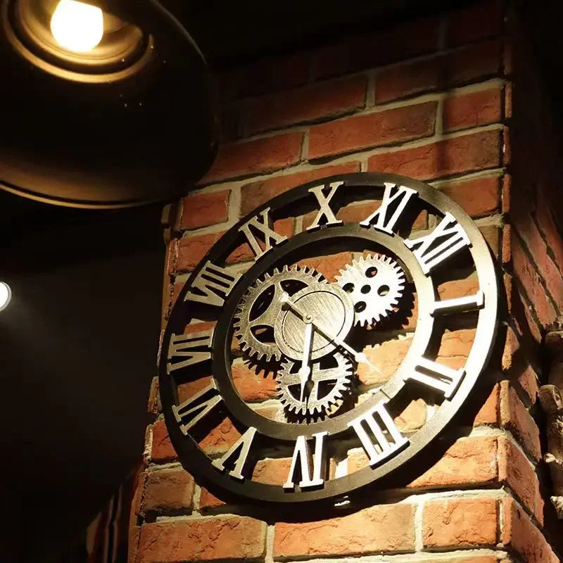 Relógio de Parede 3D Estilo Industrial Retro em Madeira Decoração para casa, sala de estar, escritório e barra. Arte decorativa para parede. Horologe.