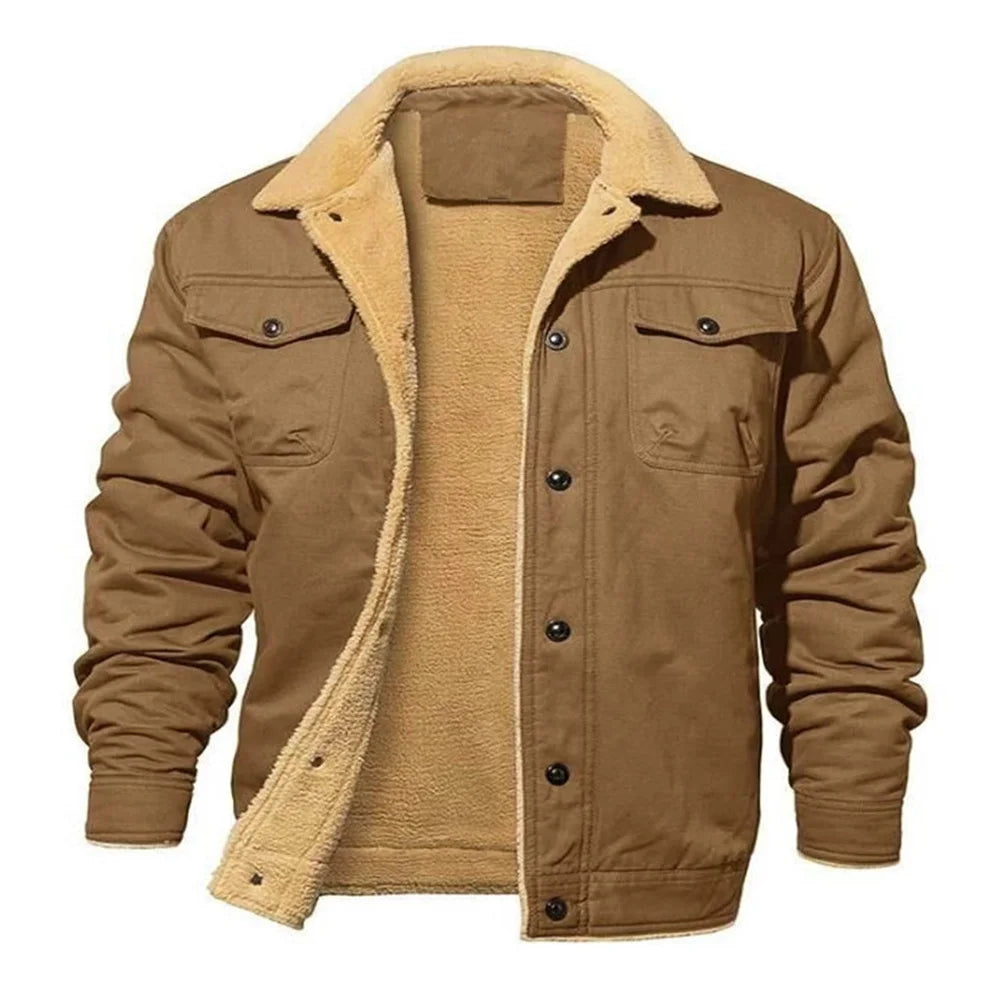 Jaqueta de Lã Masculina 2025 - Moda Casual, Cor Sólida, Grosso e Quente, Vestuário Externo de Qualidade para Outono e Inverno, Disponível em Preto.