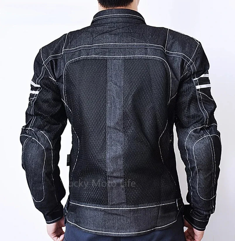 Jaqueta Komine JK006 - Primavera, Respirável, em Denim, Ideal para Corridas e Passeios de Alto Desempenho, com Resistência à Queda. Jaqueta para Motocicleta.
