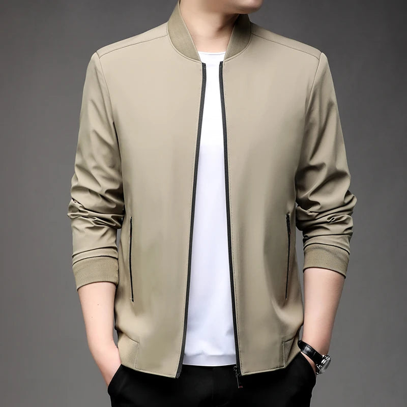 Jaqueta casual de negócios de alta qualidade para a primavera, com gola de beisebol. Estilo bonito e moderno, ideal para a juventude.