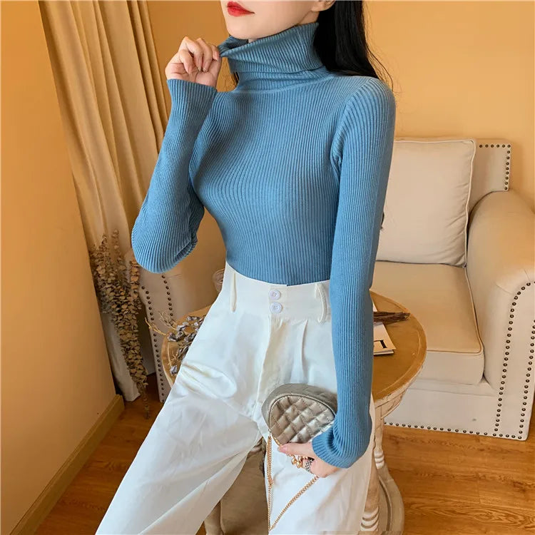 Blusa Feminina de Malha – Outono/Inverno 2025! Prepare-se para os dias mais frios com estilo! Nossa blusa de manga longa apresenta uma gola alta dobrável com delicadas nervuras, oferecendo um toque de elegância.