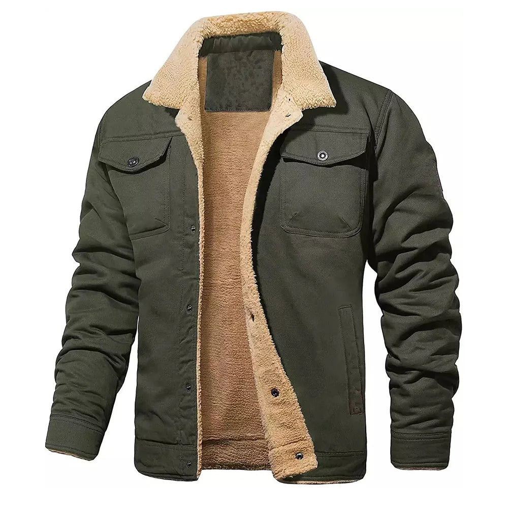 Jaqueta de Lã Masculina 2025 - Moda Casual, Cor Sólida, Grosso e Quente, Vestuário Externo de Qualidade para Outono e Inverno, Disponível em Preto.