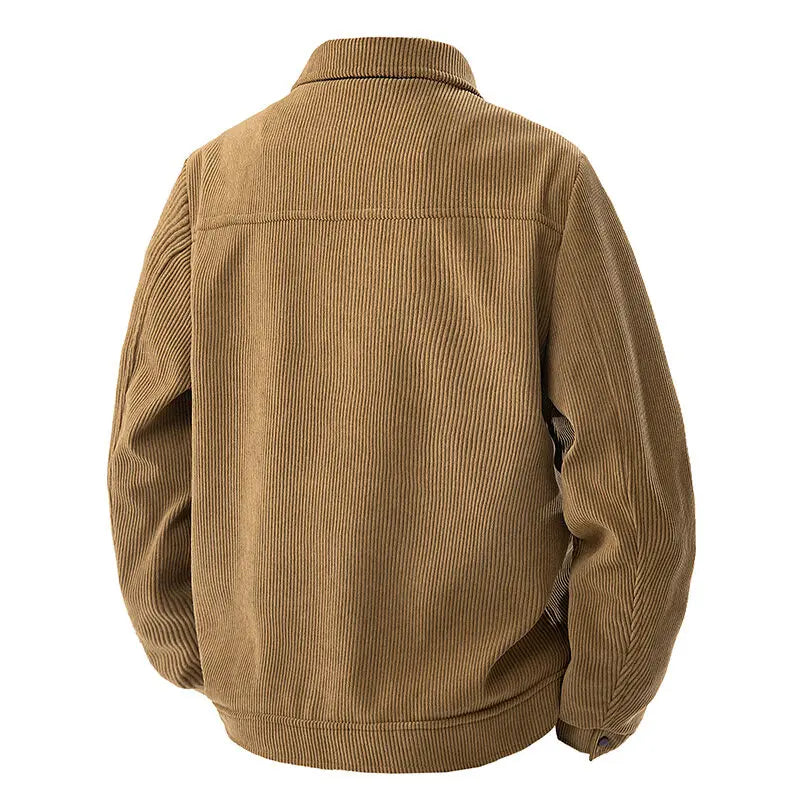 Jaqueta de lapela de veludo masculina para primavera e outono, nova marca retro americana, solta e bonita, com múltiplos bolsos.