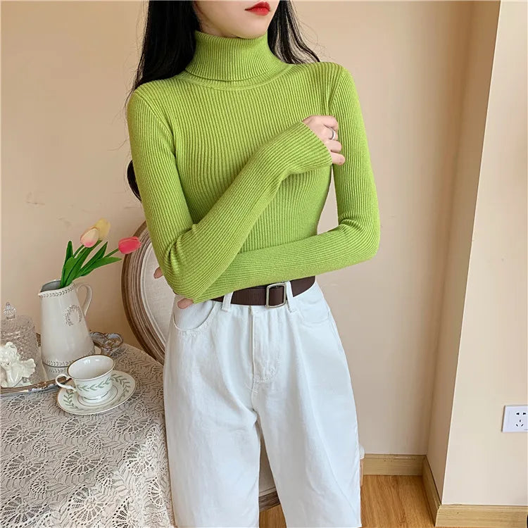 Blusa Feminina de Malha – Outono/Inverno 2025! Prepare-se para os dias mais frios com estilo! Nossa blusa de manga longa apresenta uma gola alta dobrável com delicadas nervuras, oferecendo um toque de elegância.