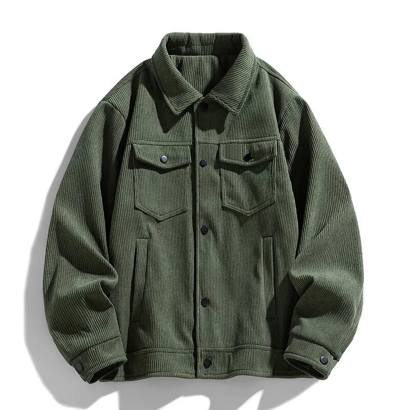 Jaqueta de lapela de veludo masculina para primavera e outono, nova marca retro americana, solta e bonita, com múltiplos bolsos.