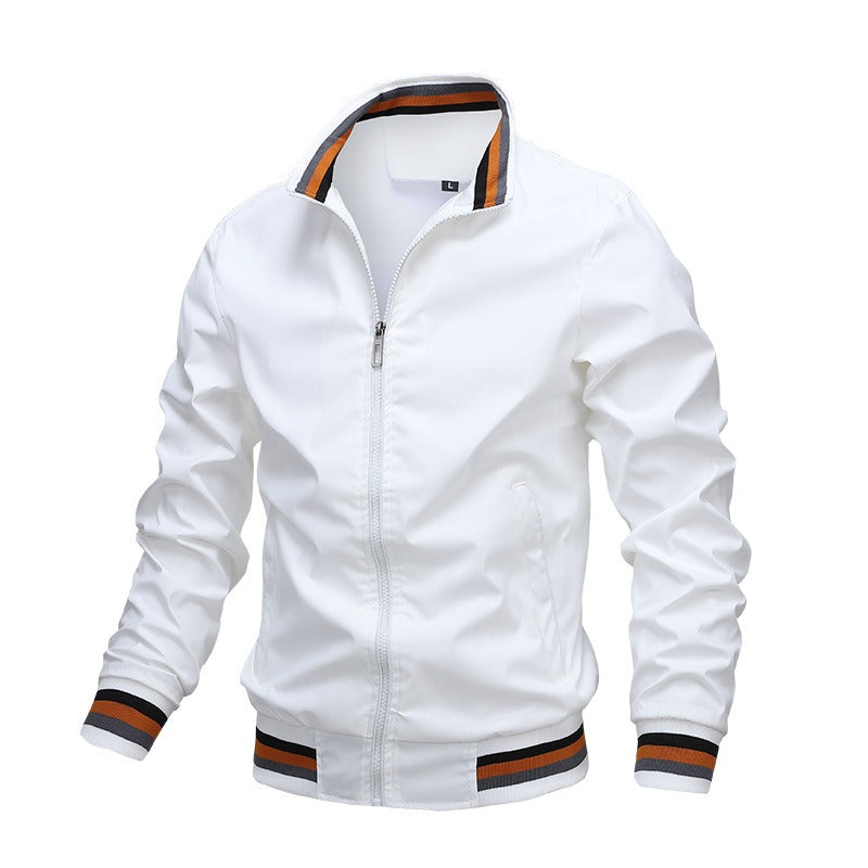 Jaqueta Masculina Casual com Gola para Outono e Inverno - Casaco com Zíper, Ideal para Esportes ao Ar Livre, Blusão à Prova d'Água, Estilo Bombardeiro.